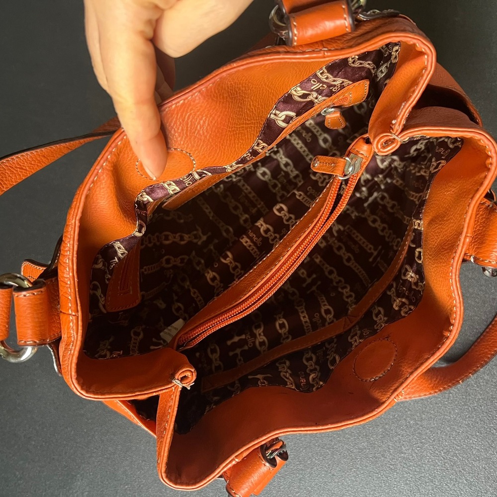 Tignanello Burnt Orange Pebbled Leather Shoulder Bag Y2k 90s Boho Dopamine Retro - Picture 4 of 15